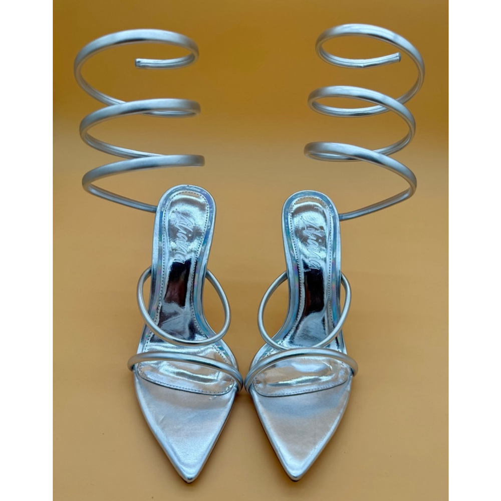 NEW Liliana Miss Lola Silver Spiral Pointed Toe Ankle Heels Size 8